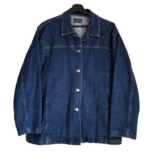 Vintage 90s Y2K Dark Blue Denim Jacket XL Made In Canada Boxy Oversized Spring